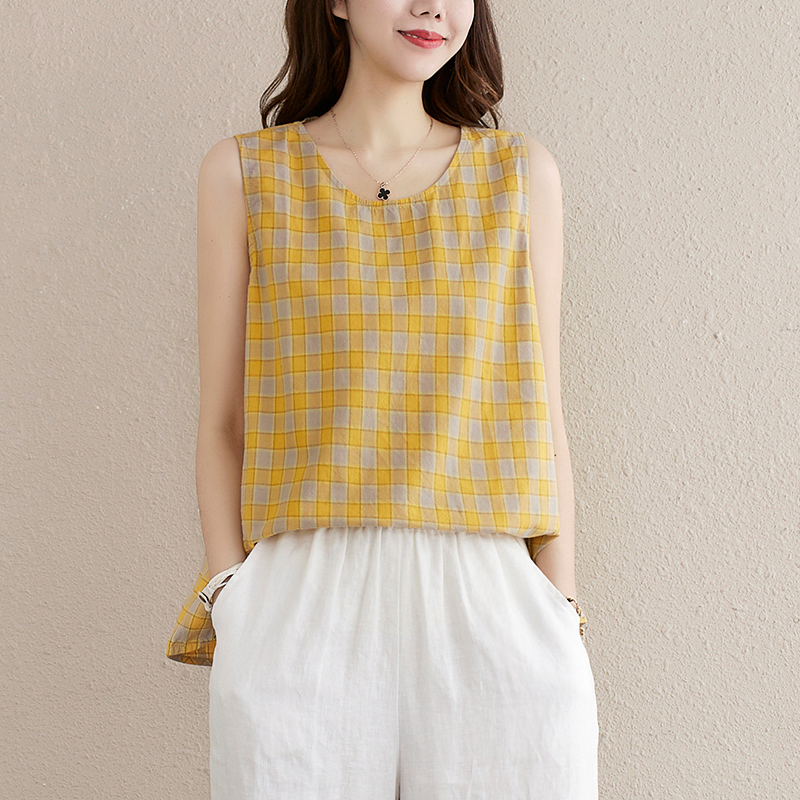 Cotton and linen plus size women's loose and versatile vest tops for women summer new casual loose sleeveless inner bottoming shirt