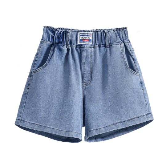 Actual shot of new summer European version loose large size elastic elastic waist denim shorts fat MM enlarged and fattened quarter pants