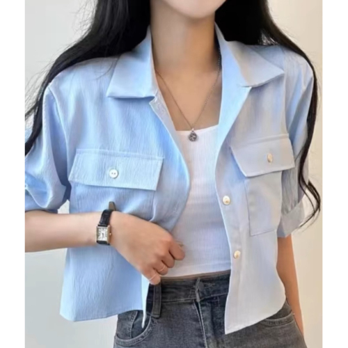 Foreign trade Korean summer age-reducing short-sleeved shirt for women with small design, chic top, loose short jacket