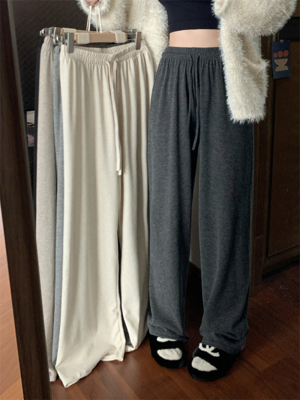 Glutinous rice drape, versatile high-waisted slimming wide-leg pants, casual loose straight-leg floor-length trousers