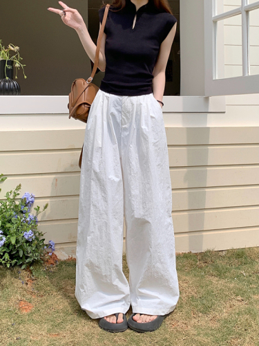 Real shot design of lazy style casual pants for women 2024 spring white pants wide leg pants loose drape floor mopping pants