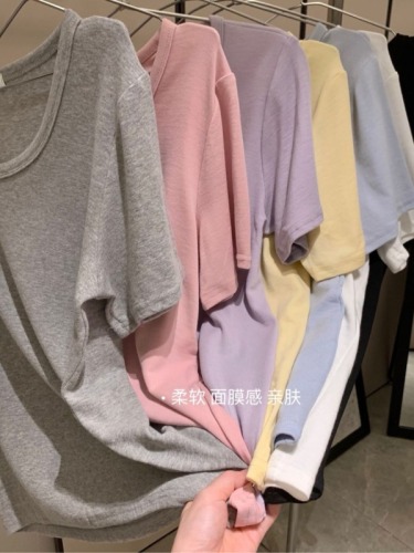 Fashionable clothes are all sold at real prices~Solid color U-neck short-sleeved T-shirts