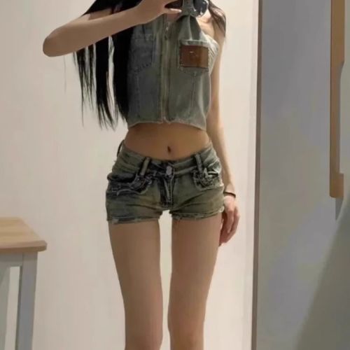 High-profile hottie summer low-waist butt-lifting denim super shorts for women, slim fit and versatile American high street wide-leg hot pants