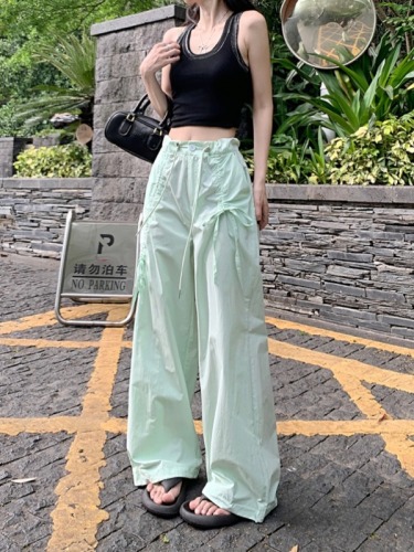 Real shot of dopamine overalls American casual pants for women summer new high-waisted straight design wide-leg pants