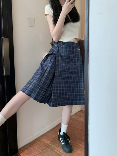 Real shot and real price plaid skirt high waist slimming pleated skirt college style mid-length skirt A-line umbrella skirt