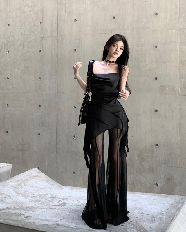 Actual photos and real prices. Hot girl's sloping camisole, irregular mesh wide-legged breathable trousers