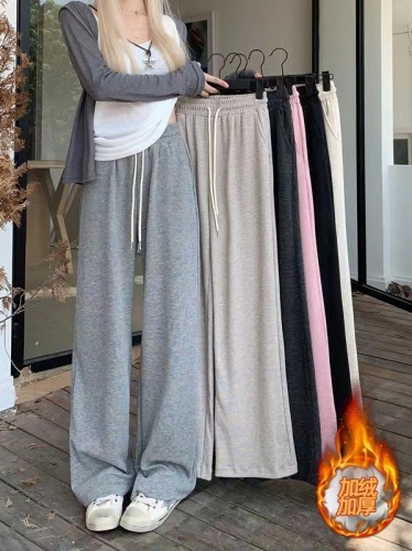 Actual shot ~ Real price Versatile high-waisted smooth elastic waist plus velvet thickened glutinous rice pants straight casual trousers for women