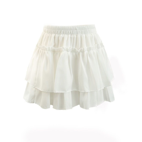 Ruffled white cake skirt for women summer new small pleated skirt high waist slimming A-line skirt