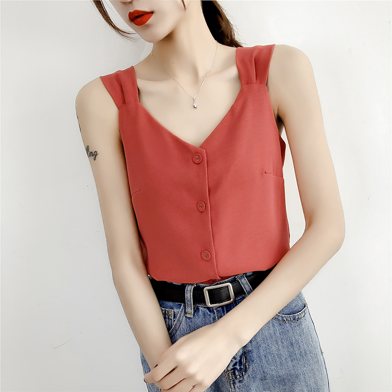 Actual shot of 2024 vest for women, inner layer, bottom layer, outer wear, Internet celebrity summer ins trendy small suit, simple chiffon shirt, v-neck top