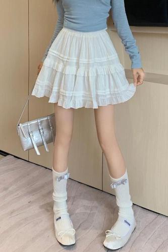 Pure lust style white ballet style tutu skirt  summer high waist slimming cake skirt A-line skirt