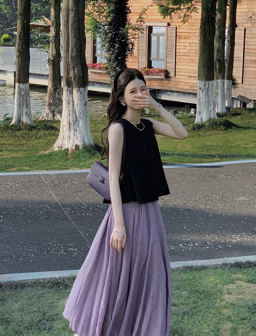 New Korean style fashionable French lady style slim vest top + versatile fairy skirt suit