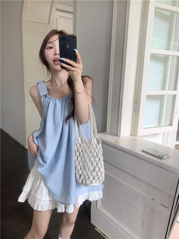 ~Guaiguai milk blue strap bow suspender