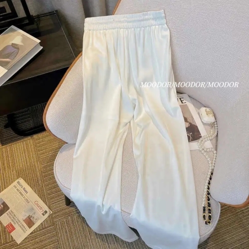 White hot diamond satin pants for women 2024 summer thin European high-waisted straight floor-length casual loose wide-leg pants