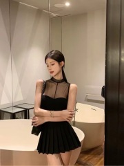 JOYAMIFANDKK Lazy vibe mesh patchwork vest for women summer outer wear slimming sleeveless top