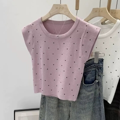 French chic niche polka dot round neck waistcoat outer vest for women summer 2024 new short top