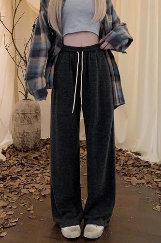 Actual shot ~ Real price Versatile high-waisted smooth elastic waist plus velvet thickened glutinous rice pants straight casual trousers for women