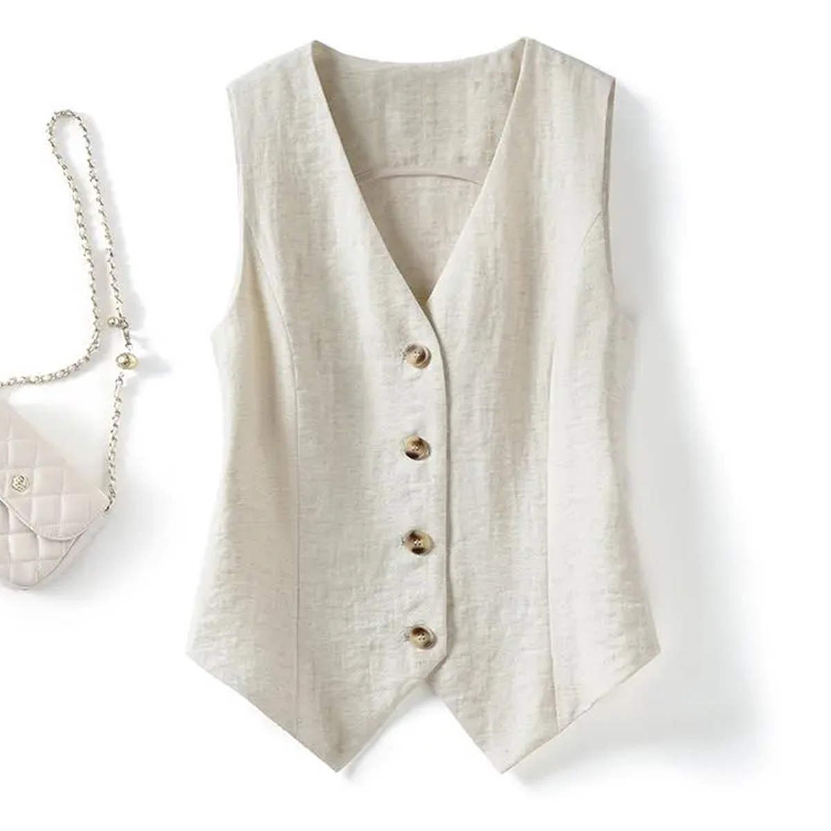 Quality inspector's picture showing thin vest for women 2024 summer new high-end short sleeveless suit V-neck vest