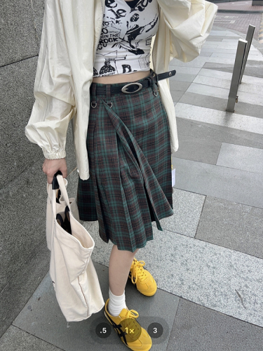 Real shot and real price plaid skirt high waist slimming pleated skirt college style mid-length skirt A-line umbrella skirt