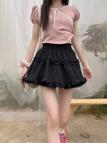 New design lace splicing cake skirt high waist slimming short skirt