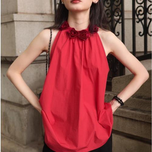 Korean Dongdaemun designer style collar three-dimensional flower bud halter neck vest top for women