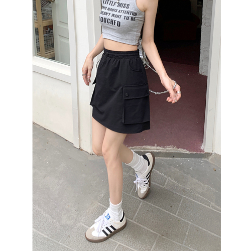 Real shot!  Large size!  2024 Elastic waist workwear skirt for women, hip-hugging short skirt, summer anti-exposure skirt