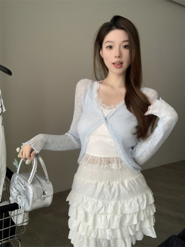 Tmall quality v-neck long-sleeved knitted cardigan for women in summer Korean style gentle style slim short sun protection top