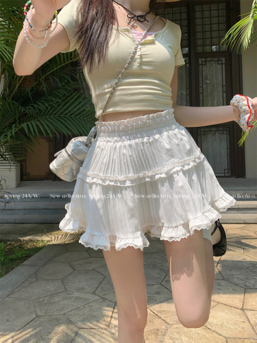 New design lace splicing cake skirt high waist slimming short skirt