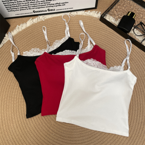 Actual price ~ lace spaghetti strap camisole rayon cotton with breast pads slim vest inner top