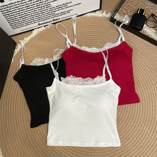 Actual price ~ lace spaghetti strap camisole rayon cotton with breast pads slim vest inner top