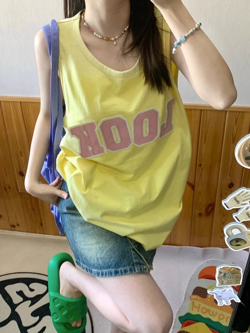 Pure cotton Hong Kong style women's loose T-shirt American sleeveless vest ins