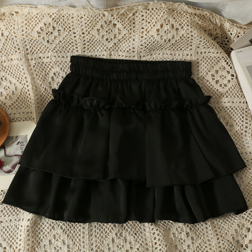 Ruffled white cake skirt for women summer new small pleated skirt high waist slimming A-line skirt