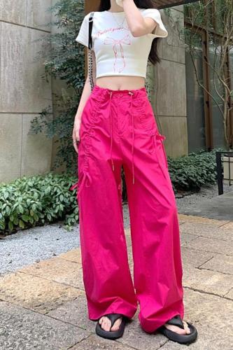 Real shot of dopamine overalls American casual pants for women summer new high-waisted straight design wide-leg pants