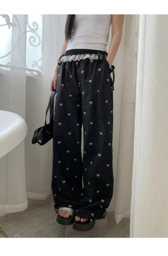 Celebrities Hall wide-leg pants for women 2024 new summer thin loose casual pants slim trousers pure cotton black pants