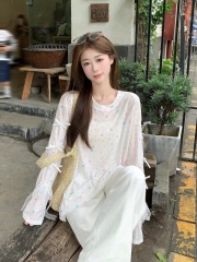 Real shot ~ Summer thin printed long-sleeved sun protection shirt top niche star design T-shirt for women