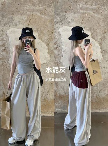 Real shot and real price quick-drying color matching sweatpants loose American overalls elastic waist casual trousers