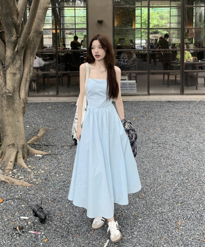 Backless suspender dress for women summer seaside beach resort style fairy waist slimming long skirt