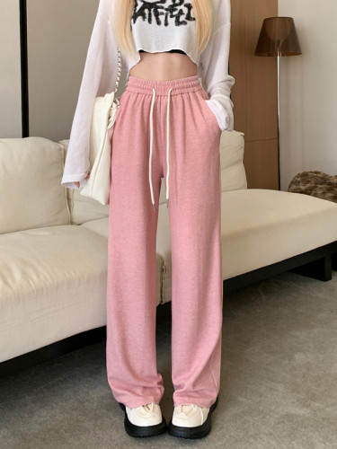 Actual shot ~ Real price Versatile high-waisted smooth elastic waist plus velvet thickened glutinous rice pants straight casual trousers for women
