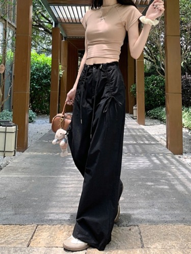 Real shot of dopamine overalls American casual pants for women summer new high-waisted straight design wide-leg pants