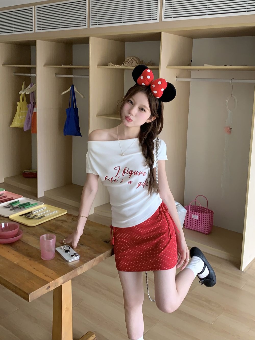 Real shot of sweet and spicy design short-sleeved printed letter swung collar T-shirt top