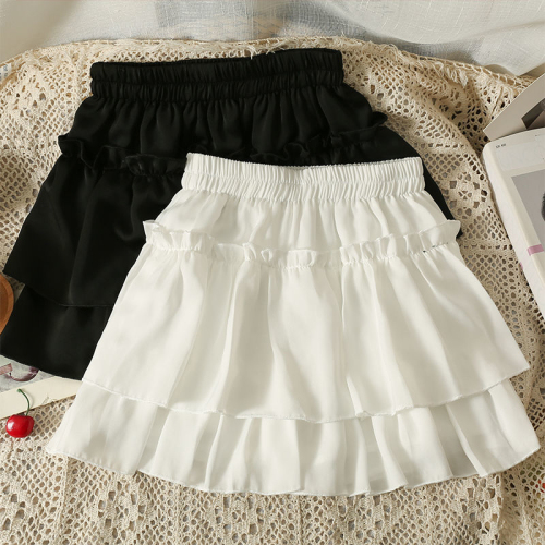 Ruffled white cake skirt for women summer new small pleated skirt high waist slimming A-line skirt