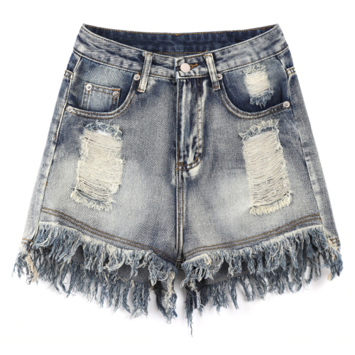 #American Retro Raw Edge Ripped Jeans Women's Sweet and Spicy Summer High Waist Shorts A-Line Pants Hot Pants High Street