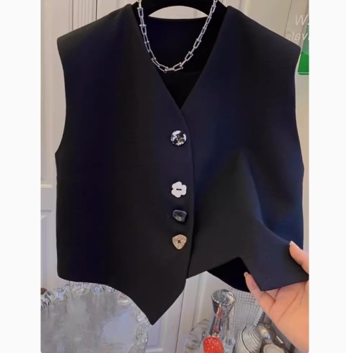 French high-end irregular v-neck suit vest for women's summer design niche sleeveless waistcoat top