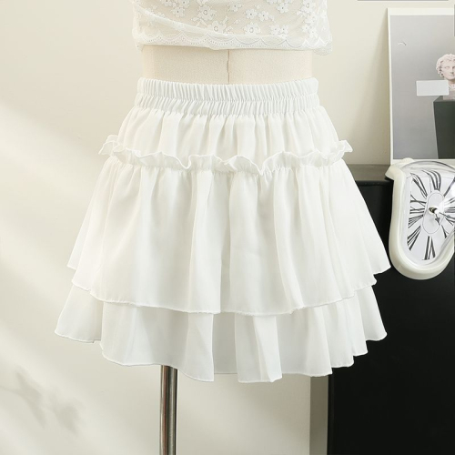 Ruffled white cake skirt for women summer new small pleated skirt high waist slimming A-line skirt