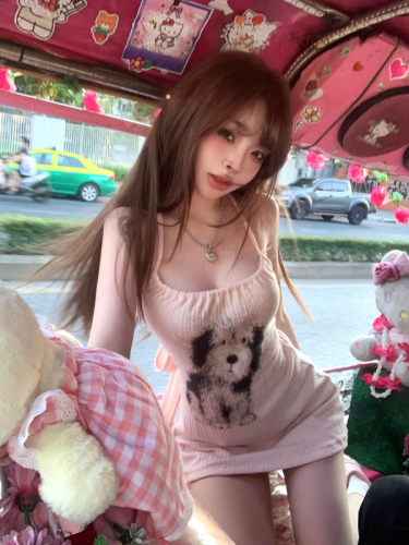 Suuuicee maknae's sweet pet sexy pure lust halter neck halter skirt puppy print strap knitted skirt