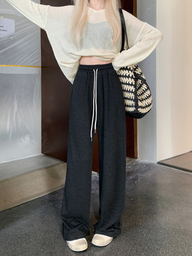 Actual shot ~ Real price Versatile high-waisted smooth elastic waist plus velvet thickened glutinous rice pants straight casual trousers for women
