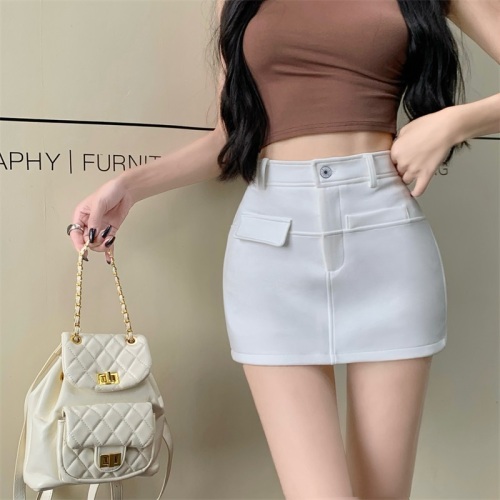 Real shot!  New Korean style casual and versatile high-waisted hip-covering anti-exposure slimming white half-length A-line skirt