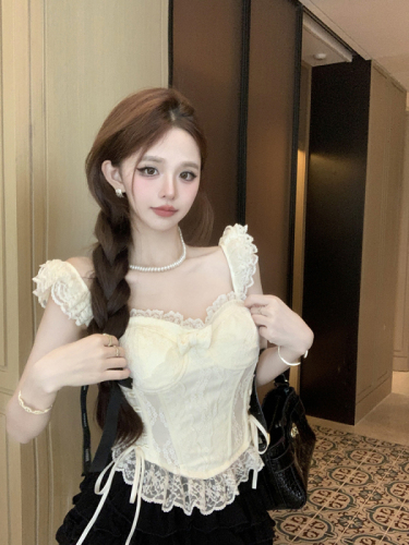 Real shot lace sleeves lace lace waist bra women summer new suspender top