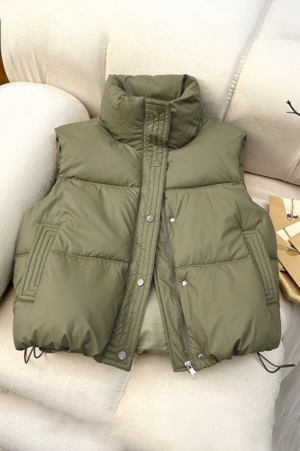 Actual shot of 2024 autumn and winter new Korean style short stand-up collar vest, foreign style, loose and versatile, vest, cotton jacket, foreign trade