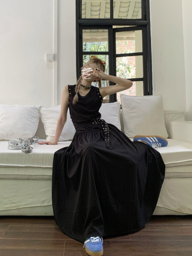 High-end rivet niche belt vest dress elegant long skirt