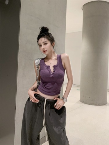 Actual shot of high-elastic, sweet and cool camisole + lazy silhouette, casual drawstring wide-leg pants